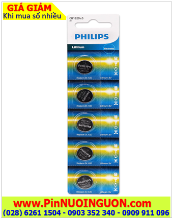 COMBO MUA 1vỉ=5viên Pin đồng xu Philips CR1620 - Pin DL1620 Lithium 3v chính hãng _Giá chỉ 98.000 đồng/Vỉ 5viên (Loại vỉ 5viên)