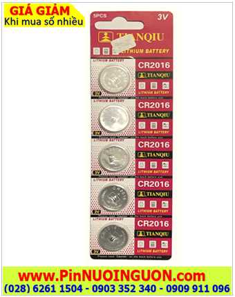 COMBO 1vỉ 5viên Pin CR2016 _Pin Tianqiu CR2016 chính hãng _Giá chỉ 29.000vnd/ Vỉ 5vên