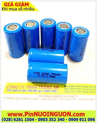 ICR16340-700mAh; Pin sạc 3.7vLithium ICR16340 700mAh (Pin sạc CR123A) chính hãng