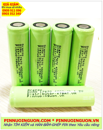 Pin sạc 1.2v 17670 4000mAh, Pin sạc công nghiệp đầu bằng NiMh 17670 4000mAh 1.2v, Cell pin 7670 4000mAh 1.2v