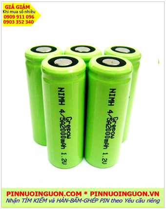 Pin sạc 1.2v 4/5A2000mAh, Pin sạc công nghiệp đầu bằng NiMh 4/5A2000mAh 1.2v, Cell pin Grepow NiMh 4/5A2000mAh 1.2v