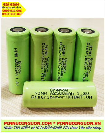 Pin sạc 1.2v A2500mAh, Pin sạc công nghiệp đầu bằng Grepow NiMh A2500mAh 1.2v, Cell pin Grepow NiMh A2500mAh 1.2v