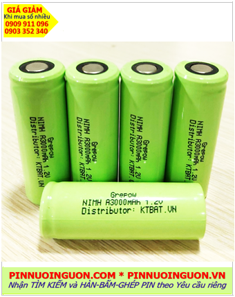 Pin sạc NiMh 1.2v A3000mAh, Pin sạc công nghiệp đầu bằng Grepow NiMh 1.2v A3000mAh, Cell pin Grepow 1.2v A3000mAh