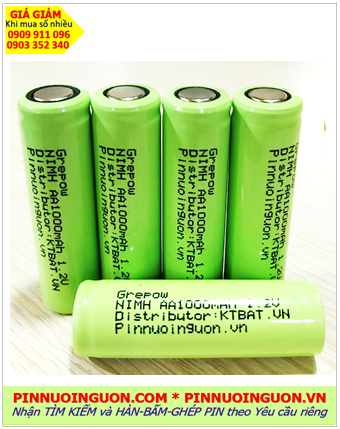 Pin sạc 1.2v AA1000mAh, Pin sạc công nghiệp đầu bằng Grepow NiMh AA1000mAh 1.2v, Cell pin Grepow AA1000mAh 1.2v
