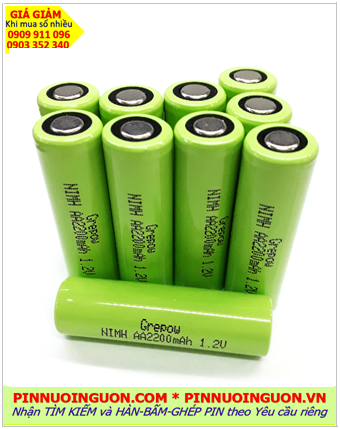 Pin sạc 1.2v AA2200mAh, Pin sạc công nghiệp đầu bằng NiMh AA2200mAh 1.2v, Cell pin Grepow NiMh AA2200mAh 1.2v