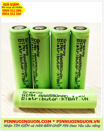 Pin sạc 1.2v AAA550mAh, Pin sạc công nghiệp đầu bằng NiMh AAA550mAh 1.2v, Cell pin Grepow NiMh AAA550mAh 1.2v