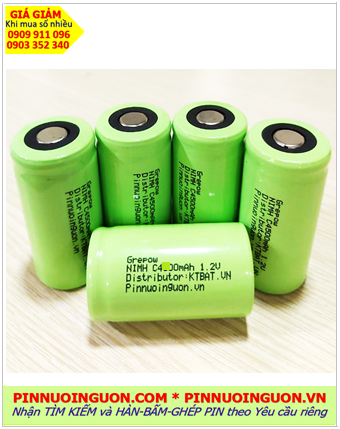 Pin sạc 1.2v C4000mAh, Pin sạc công nghiệp đầu bằng NiMh 1.2v C4000mAh, Cell pin Grepow C4000mAh 1.2v