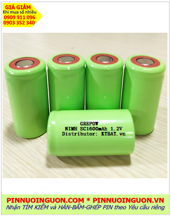 Pin sạc 1.2v SC1600mAh, Pin sạc công nghiệp đầu bằng NiMh SC1600mAh 1.2v, Cell pin Grepow SC1600mAh 1.2v