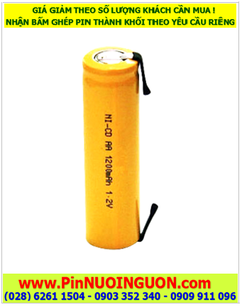 Pin sạc công nghiệp NiCd 1,2VAA1200mAh, Pin cell công nghiệp đầu bằng NiCd 1,2v AA1200mAh