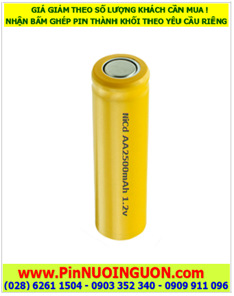 CELL NiCd AA2500mAh 1.2v, Pin sạc NiCd AA2500mAh 1.2v, Pin sạc công nghiệp đầu bằng NiCd AA2500mAh 1.2v