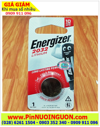 Energizer CR2032; Pin 3v Lithium Energizer CR2032 (20mm x 3.2mm) chính hãng (Loại vỉ 1viên)