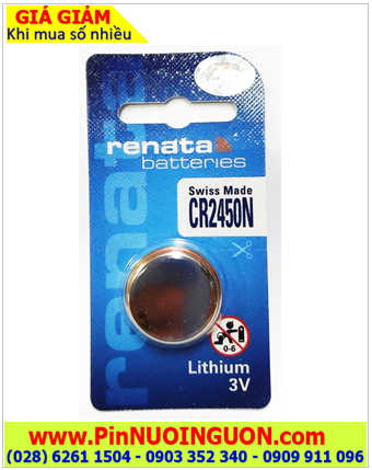 Renata CR2450N _Pin CR2450; Pin đồng xu 3v lithium Renata CR2450N với 540mAh chính hãng _Xuất xứ Thụy sỹ (Loại Vỉ 1viên)