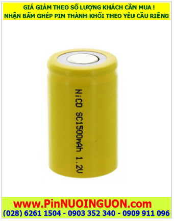 CELL NiCd SC1500mAh 1.2v, Pin sạc NiCd SC1500mAh 1.2v, Pin sạc công nghiệp đầu bằng NiCd SC1500mAh 1.2v