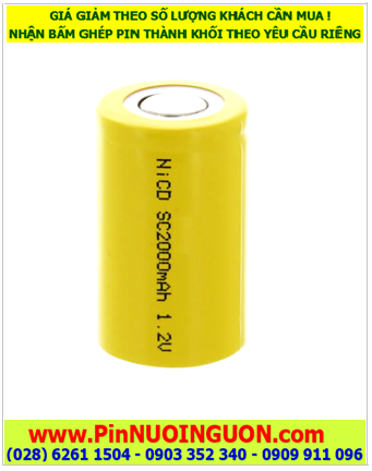 CELL NiCd SC2000mAh 1.2v, Pin sạc NiCd SC2000mAh 1.2v, Pin sạc công nghiệp đầu bằng NiCd SC2000mAh 1.2v