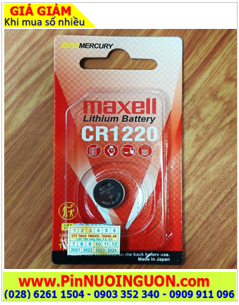 Maxell CR1220; Pin 3v lithium Maxell CR1220 1BS PRO chính hãng Made in Japan _Loại Vỉ 1viên
