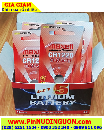 COMBO 01hộp=10vỉ Pin 3v lithium Maxell CR1220 1BS PRO (Loại vỉ 1viên) _Giá chỉ 289.000/Hộp