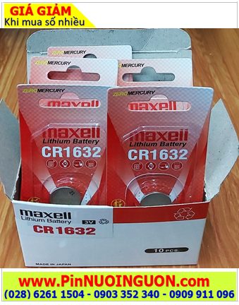 COMBO 1 hộp=10vỉ Pin Maxell CR1632 1BS PRO Lithium 3.0v Made in Japan _Giá chỉ 289.000/Hộp