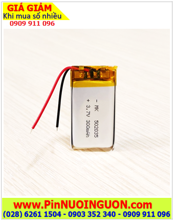 LiPolymer 502035, Pin sạc 3.7v LiPolymer 502035 với 300mAh (5mmx20mmx35mm) /có sẳn mạch sạc