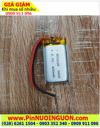Lipo 802035 (400mAh), Pin sạc 3.7v LiPolymer 802035 (400mAh, 8mm x 20mm x 35mm), Đã gắn sẳn mạch