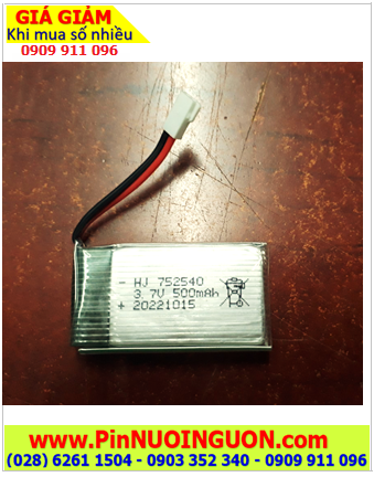 Lipo 752540, Pin sạc 3.7v Li-Polymer 752540 với 500mAh (7.5mmX25mmX40mm) /Đã gắn mạch sạc