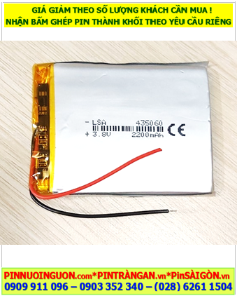 Lipo 435060, Pin sạc 3.7v -3.8v Lipo 435060 (2200mAh, 4.3mmx50mmx60mm) gắn sẳn mạch sạc