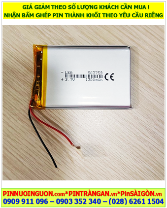 LP-503759 _Pin sạc 3.7v Li-polymer LP-503759 (1300mAh, 5.0mm x 37mm x 59mm), đã gắn sẳn mạch sạc 