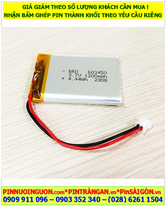 Lipo 603450, Pin sạc 3.7v Lipolymer 603450 (1200mAh, 6mmx34mmx50mm) /Đã gắn sẳn mạch sạc