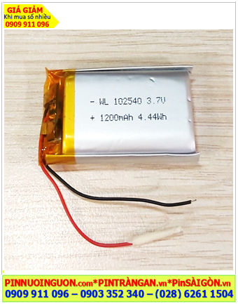 Lipolymer 102540, Pin sạc 3.7v Li-polymer 102540 (10mmx25mmx40mm) 1200mAh /Đã có mạch sẳn