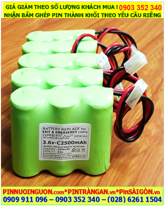 Pin sạc 3.6v C2500mAh; Pin đèn Exit thoát hiểm 3.6v C2500mAh; Pin đèn sự cố khẩn cấp 3.6v C2500mAh