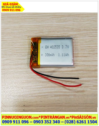 Lipo 402035, Pin sạc 3.7v Li-Polymer 402035 (230mAh, 4mmx20mmx35mm) /Đã gắn sẳn mạch sạc