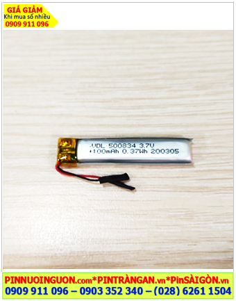Lipolymer 500834, Pin tai nghe Bluetooth 3.7v Li-polymer 500834 (5mmx8mmx34mm) 100mAh /Đã có mạch sẳn