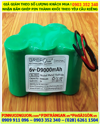 Pin sạc 6v-D9000mAh; Pin sạc công nghiệp NiMh 6v-D9000mAh, Pin chất lượng cao Grepow 6v-D9000mAh