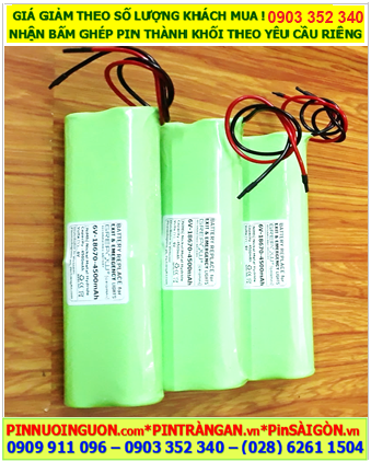 Pin đèn Exit thoát hiểm 6v-18670-4500mAh, Pin đèn sự cố Khẩn cấp 6v-18670-4500mAh, Pin sạc 6v-18670-4500mAh