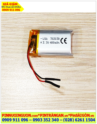 Lipolymer 702030, Pin tai nghe Bluetooth 3.7v Li-polymer 702030 (7mmx20mmx30mm) 400mAh /Đã có mạch sẳn