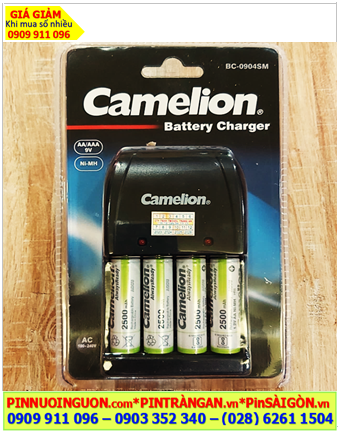 Camelion BC-0904SM, Bộ sạc AA kèm sẳn 4 pin sạc Camelion NH-AA2500ARBP2 AwlwaysReady 1.2v