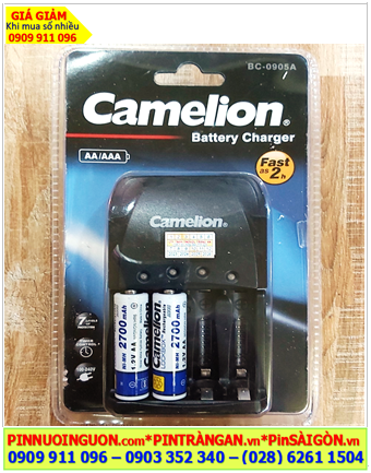 Bộ sạc pin AA Camelion BC-0905A kèm sẳn 2 pin sạc Camelion NH-AA2700LBP2 (AA2700mAh 1.2v)