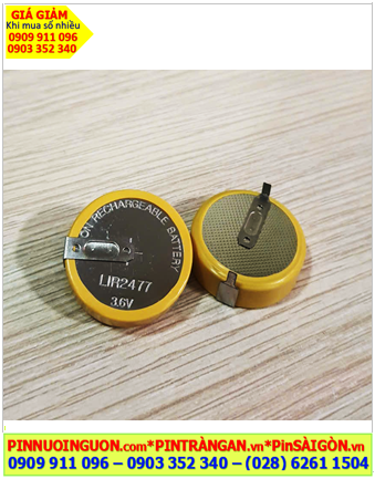 Pin LIR2477 (chân thép hàn), Pin sạc Li-ion Lithium 3.6v LIR2477 (24mm x 7.7mm, 200mAh) chính hãng
