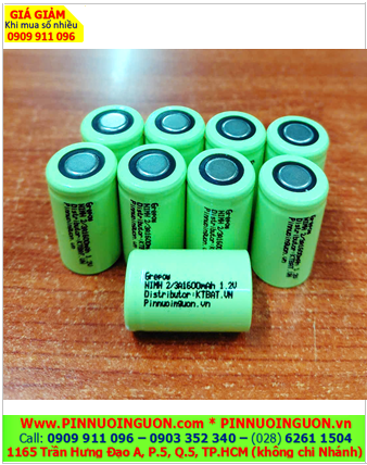 Pin sạc 1.2v 2/3A1600mAh, Pin sạc công nghiệp đầu bằng NiMh 2/3A1600mAh 1.2v, Cell pin Grepow NiMh 2/3A1600mAh 1.2v