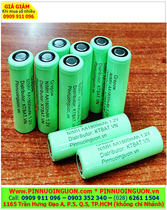 Pin sạc 1.2v-AA1800mAh, Pin sạc công nghiệp đầu bằng Grepow NiMh 1.2v AA1800mAh, Cell pin Grepow 1.2v-AA1800mAh