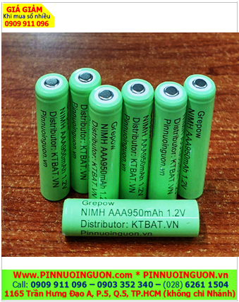 GREPOW NiMh 1.2v AAA950mAh; Cell pin sạc NiMh 1.2v AAA950mAh; Pin sạc đầu bằng NiMh 1.2v AAA950mAh