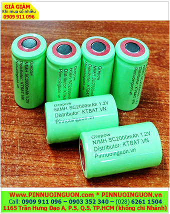 CELL NiMh 1.2v SC2000mAh, Pin sạc 1.2v SC2000mAh, Pin sạc công nghiệp đầu bằng NiMh SC2000mAh 1.2v, Cell pin Grepow SC2000mAh 