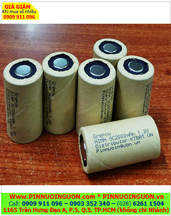 Pin sạc 1.2v SC2000mAh, Pin sạc đầu bằng NiMh VỎ GIẤY SC2000mAh 1.2v, Cell pin Grepow NiMh SC2000mAh 1.2v