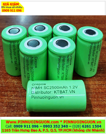 Pin sạc 1.2v SC2500mAh, Pin sạc công nghiệp đầu bằng NiMh SC2500mAh 1.2v, Cell pin Grepow NiMh SC2500mAh 1.2v