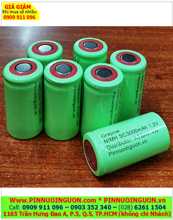 Pin sạc 1.2v SC3000mAh, Pin sạc công nghiệp đầu bằng NiMh SC3000mAh 1.2v, Cell pin Grepow NiMh SC3000mAh 1.2v