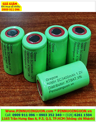 Pin sạc 1.2v SC3400mAh, Pin sạc công nghiệp đầu bằng NiMh SC3400mAh 1.2v, Cell pin Grepow NiMh SC3400mAh 1.2v