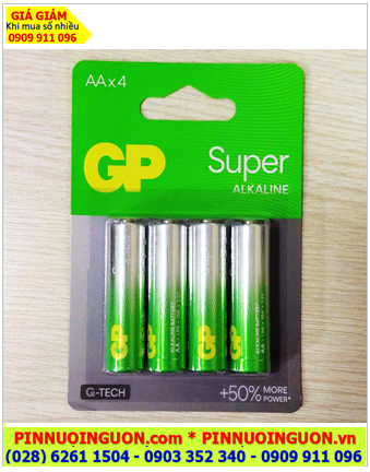 GP15A21SBC4 Super Alkaline, Pin AA 1.5v GP15A21SBC4 /LR6 Super Alkaline (Vỉ 4viên), MẪU MỚI