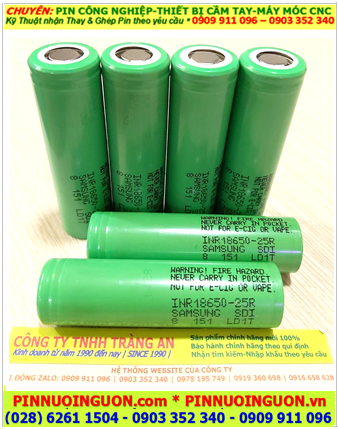Samsung INR18650-25R; Pin sạc 18650 lithium 3.7v Samsung INR18650-25R (2500mAh, Dòng xả 20A)